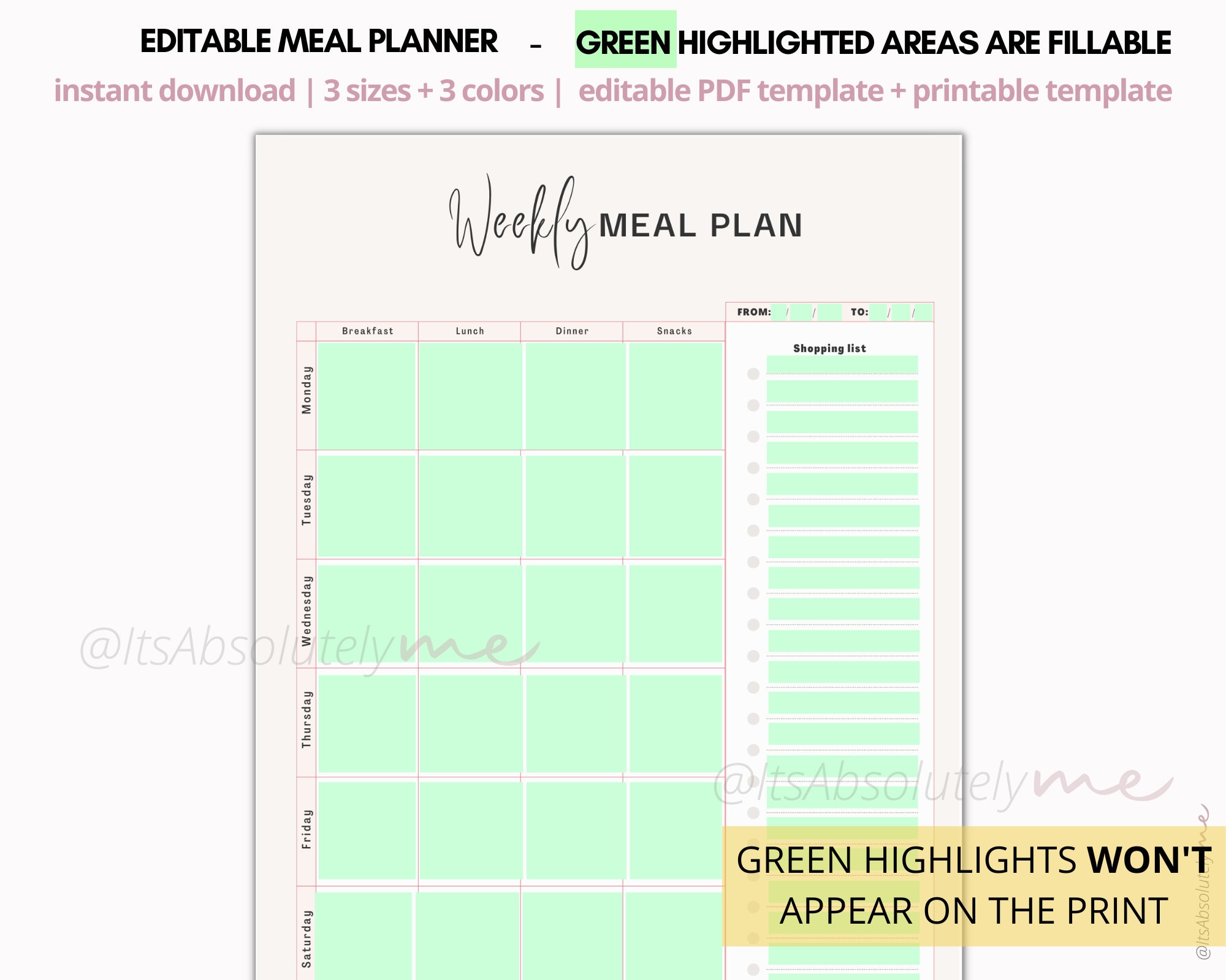 Weekly Meal Planner Editable, Meal Plan Template, Digital Meal Planner ...