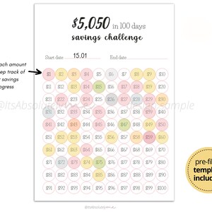 5050 Savings Challenge, 5000 in 100 Days, 5k in 100 Days Challenge ...