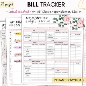 Bill tracker, Monthly bill tracker, Bill organizer with monthly tracking, Bill printable, Bill payment log instant download, Bill template