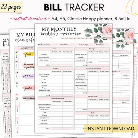 Bill tracker, Monthly bill tracker, Bill organizer with monthly tracking, Bill printable, Bill payment log instant download, Bill template