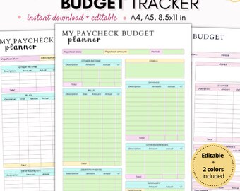 Editable paycheck budget, budget by paycheck, biweekly budget, budget template, monthly budget, weekly budget, paycheck budget tracker