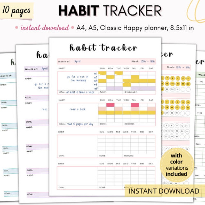 Habit tracker printable, habit tracker, cute habit tracker, habit tracker weekly, daily habit tracker, 30 day habit tracker, habit printable image 1