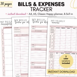 Monthly bill tracker, Income and expense tracker, Bill tracker, Bill organizer, Spending tracker, Business expense tracker, Bill planner