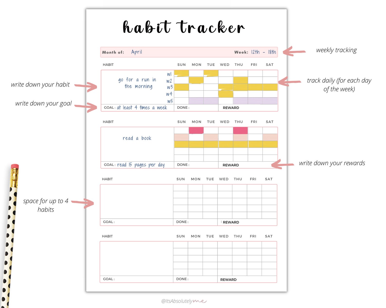 Habit Tracker Printable Habit Tracker Cute Habit Tracker - Etsy