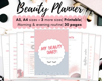 Selfcare planner, beauty planner for your skincare routine, Printable planner, A4, A5, Letter and Classic Happy Planner, Instant Download