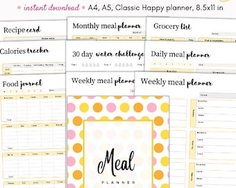 Mahlzeitenplaner, Food Journal, Meal Prep Planer, Mealplan Vorlage, Printable Meal Plan, Wöchentlicher Essensplaner, täglicher Essensplaner zum Downloaden