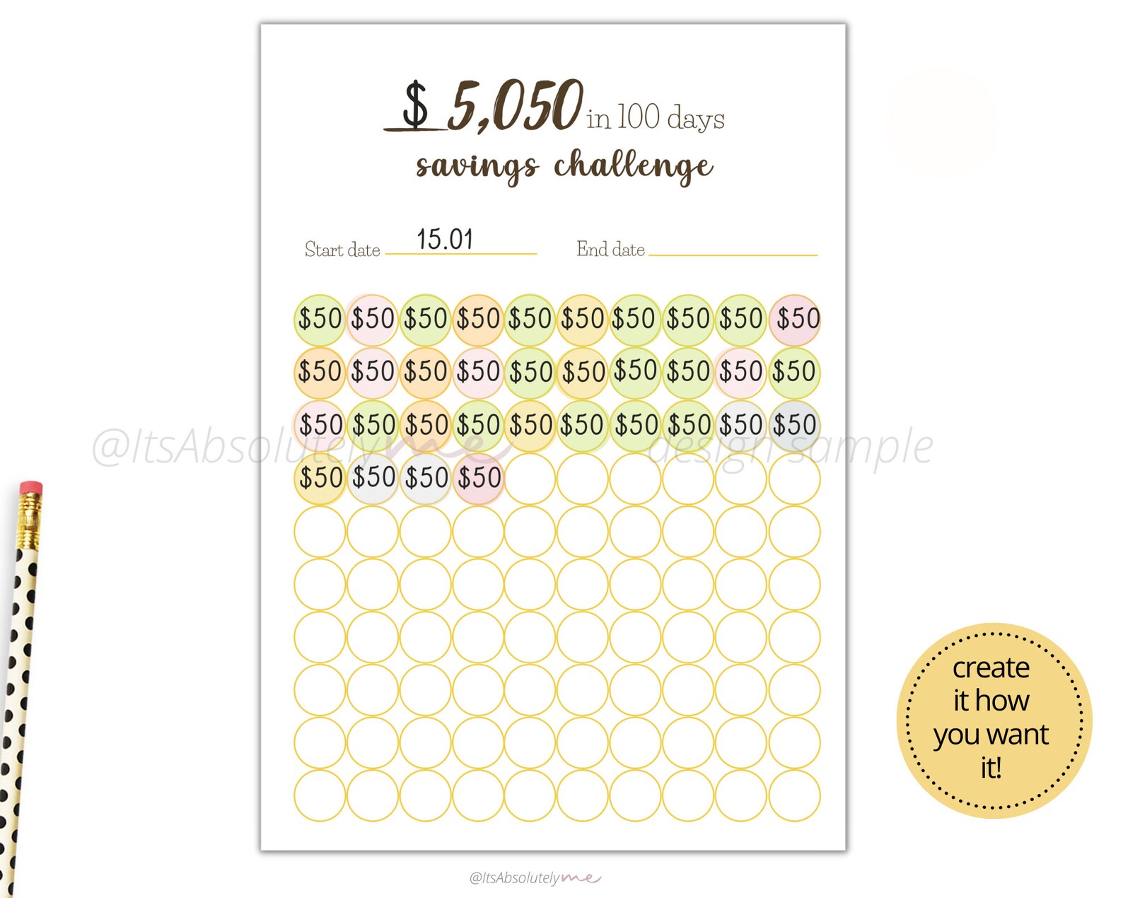 5050 Savings Challenge, 5000 in 100 Days, 5k in 100 Days Challenge ...