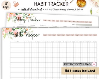 Weekly habit tacker, Habit tracker, Habit tracker printable for daily, weekly, monthly and yearly habit tracking, Goal tracker, Downloadable