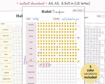 Monthly habit tracker printable, yearly habit tracker, habit tracker template, routine tracker, 30 day habit challenge, A4/A5/Letter