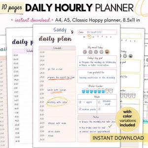 Hourly planner, daily schedule, undated daily planner, productivity planner, daily planner 2022, daily journal, printable daily planner
