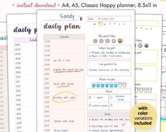 Hourly planner, daily schedule, undated daily planner, productivity planner, daily planner 2022, daily journal, printable daily planner