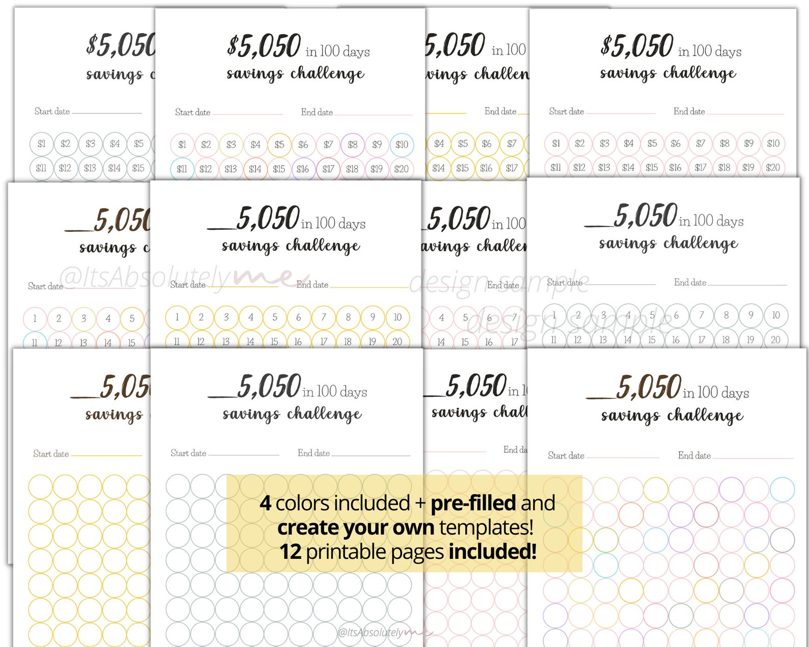 5050 Savings Challenge 5000 in 100 Days 5k in 100 Days - Etsy