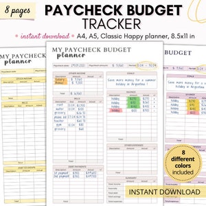 Paycheck budget, budget by paycheck, biweekly budget, budget template, monthly budget, weekly budget, printable paycheck budget tracker