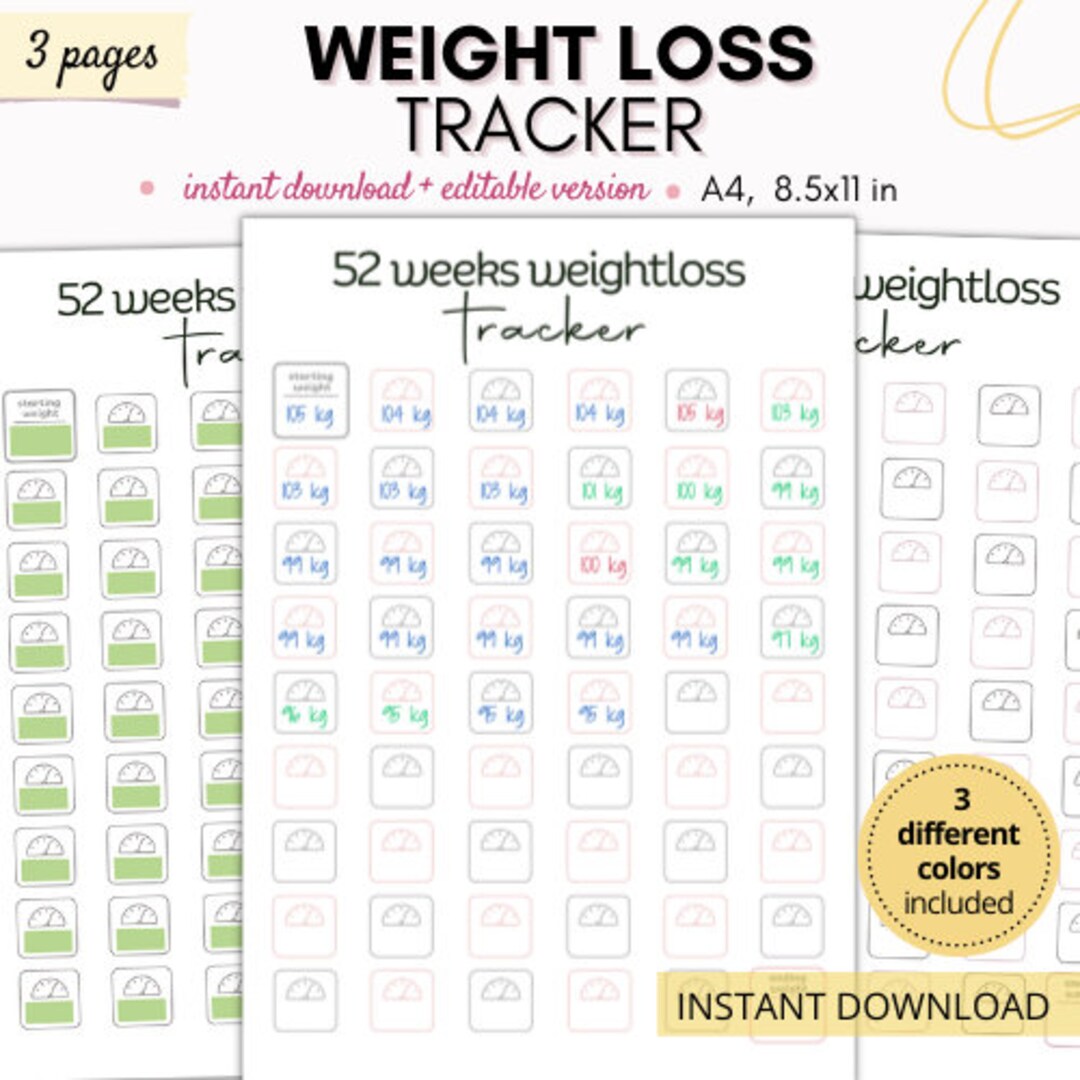 Weight Loss Tracker, Weight Loss Journal, Weight Loss Chart, Weightloss