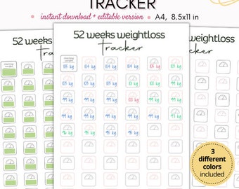 Weight loss tracker, weight loss journal, weight loss chart, weightloss journal, weight loss planner,  A4/Letter/Printable & Editable PDF