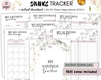 Savings tracker, Savings challenge, Savings goal with Savings template and savings progress, 52 week savings tracker, Investment tracker