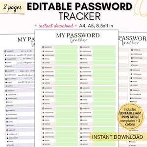 Password tracker, digital password tracker, password tracker printable, password log, password keeper, fillable and printable password log