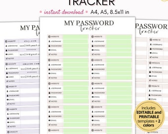 Password tracker, digital password tracker, password tracker printable, password log, password keeper, fillable and printable password log