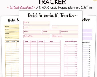 Debt tracker, debt snowball one page tracker, debt thermometer, debt payoff tracker, finance tracker, debt payment tracker, debt free
