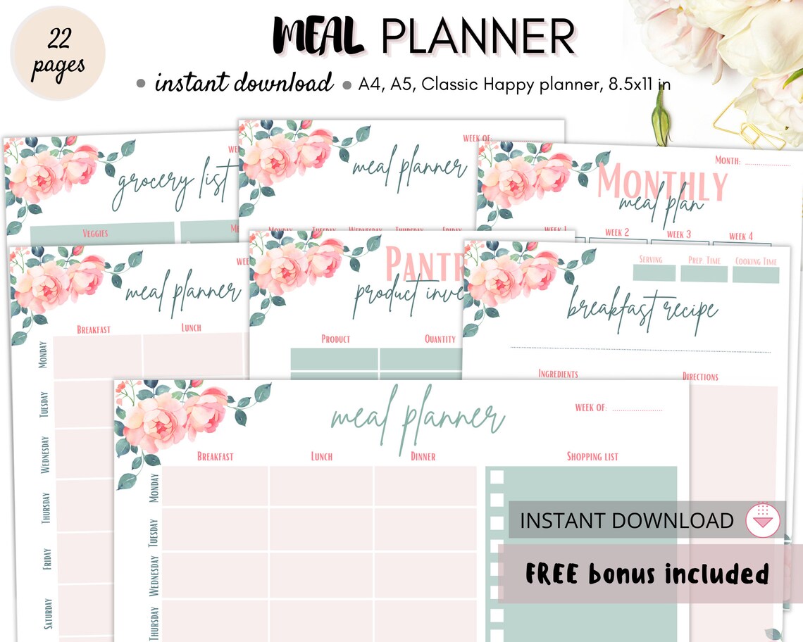 Meal Planner Printable Weekly Meal Planner for Happy Planner - Etsy
