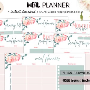 Meal Planner Printable, Weekly Meal Planner for Happy Planner, A4, A5 ...