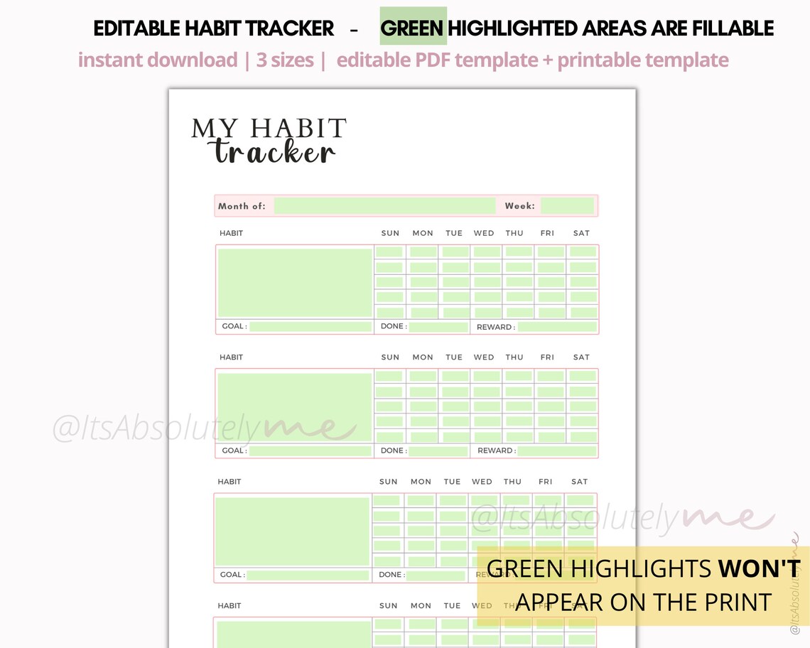 Editable Habit Tracker Habit Tracker Printable and Fillable - Etsy