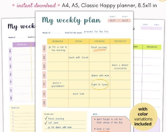 Weekly agenda, weekly planner, undated weekly planner, weekly journal, weekly planner printable, weekly planner inserts, weekly to do list