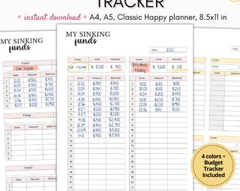 Sinking funds tracker, Sinking funds// Expense tracker and Monthly Budget, Savings tracker // A4, A5, US letter and Classic Happy Planner