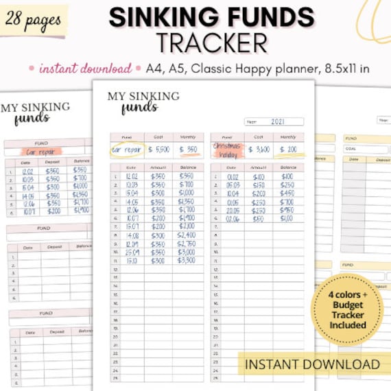 Sinking funds tracker, Sinking funds// Expense tracker and Monthly Budget, Savings tracker // A4, A5, US letter and Classic Happy Planner