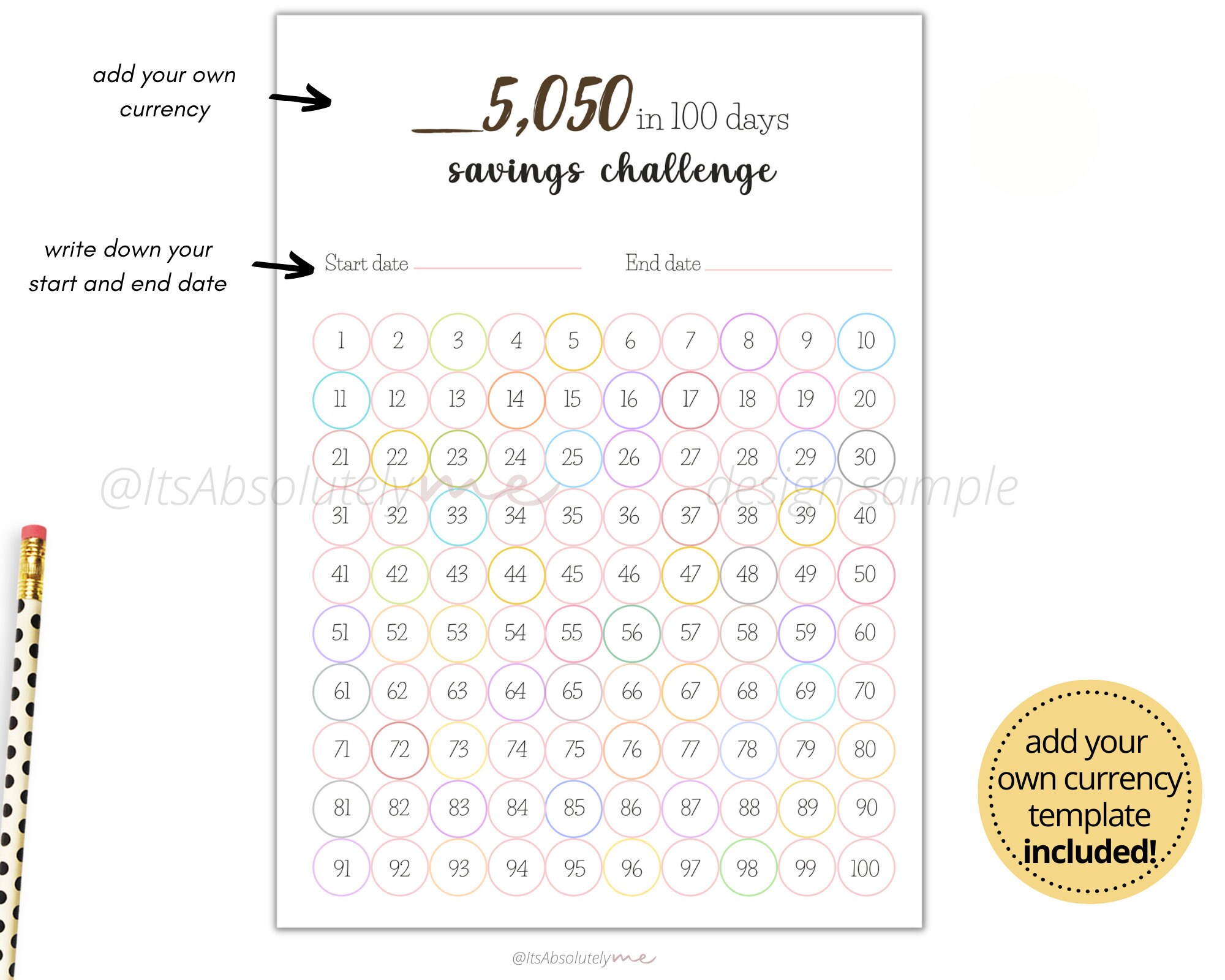 5050 Savings Challenge 5000 in 100 Days 5k in 100 Days Etsy