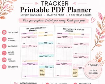 Paycheck Budget Planner Printable | Budget by Paycheck Worksheet PDF | Bill Tracker, Savings Tracker & Debt Payment Planner