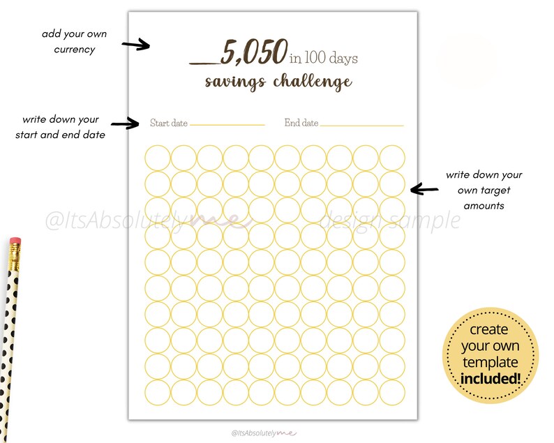 5050 Savings Challenge, 5000 in 100 Days, 5k in 100 Days Challenge ...
