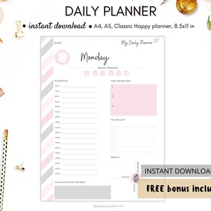 Daily schedule, Hourly planner for your daily routine, 2022 daily planner, Daily goal planner, A4 A5 Classic Happy Planner, Instant download