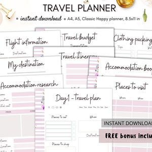 Travel planner, a printable travel planner to help you plan a stress free holiday, Holiday Planner with 37 printable PDF pages