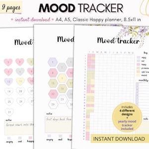 Mood tracker, mood journal, monthly mood tracker, emotions tracker, mood tracker journal, mood diary, feelings journal, printable tracker