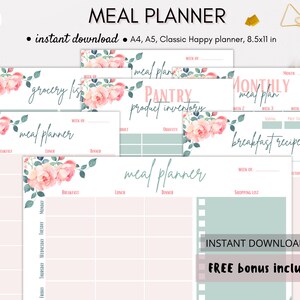 Meal Planner Printable Weekly Meal Planner for Happy Planner | Etsy