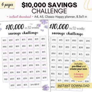 10K Savings challenge, savings tracker, 10,000 monthly savings challenge, 10K in 52 weeks challenge, money challenge, saving printable