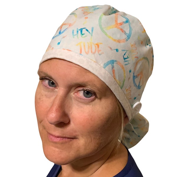 Hey Jude Beatles SATIN lined Scrub Cap Ponytail Hat Medical Hat Hair Protection