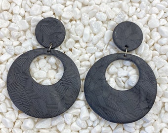 Black Big, Polymer Earrings, Clay Jewelry, Polymer, Gift for Her, Black, Clay Earrings Handmade, Polymer Clay Jewelry, Round Earrings