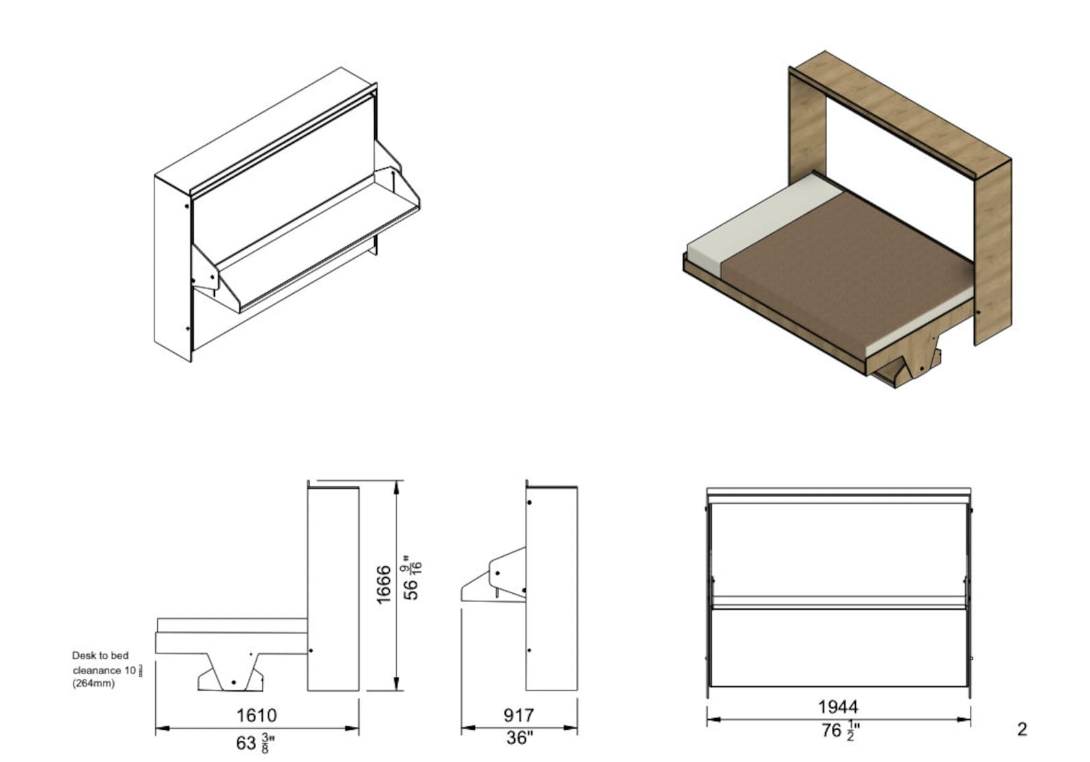 Murphy Bed With Desk Plans inches and Metric - Etsy UK