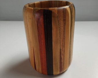 Large turned wooden pencil pot