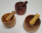 Small turned wooden mortar and pestle