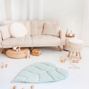 Mint leaf play mat from natural linen for baby and kids image 1