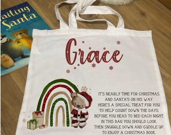 Personalised Christmas Advent Book Bag | Reading Bag |Advent Calendar Book Bag | Advent for younger or older child | No Chocolate Advent