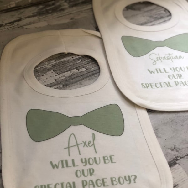Personalised Page Boy Proposal Bib | Will you be my Page Boy Bib | Sage Green Wedding Baby Proposal Dicky Bow Tie Bib