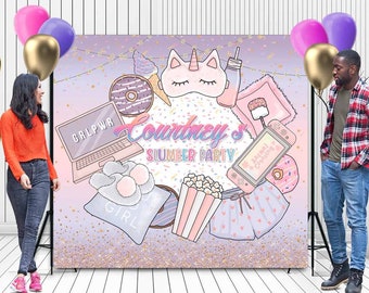 Personalised Gnome Sleepover Slumber Birthday Party BuntingBanner with Ribbon
