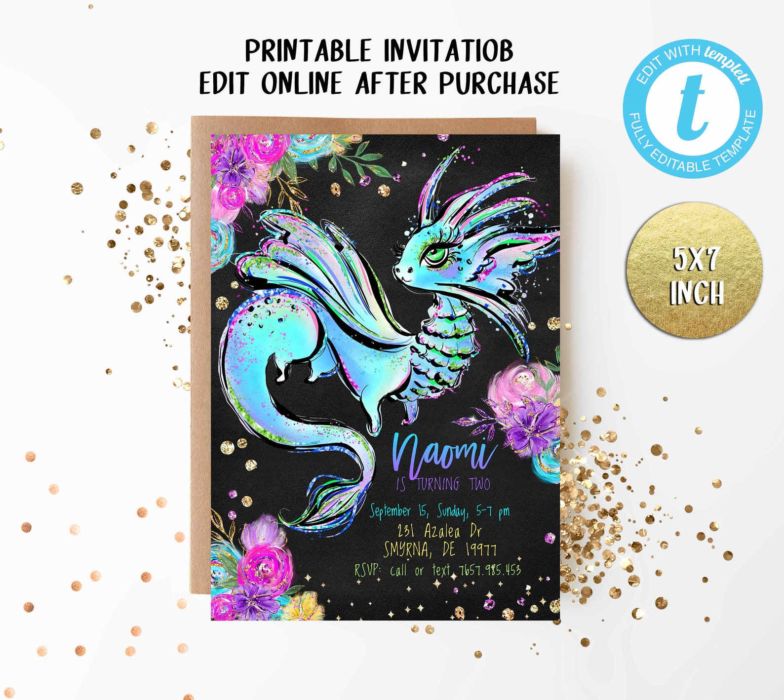 PRINTABLE ONLY Drache Drache Einladung Drache Einladung Etsy