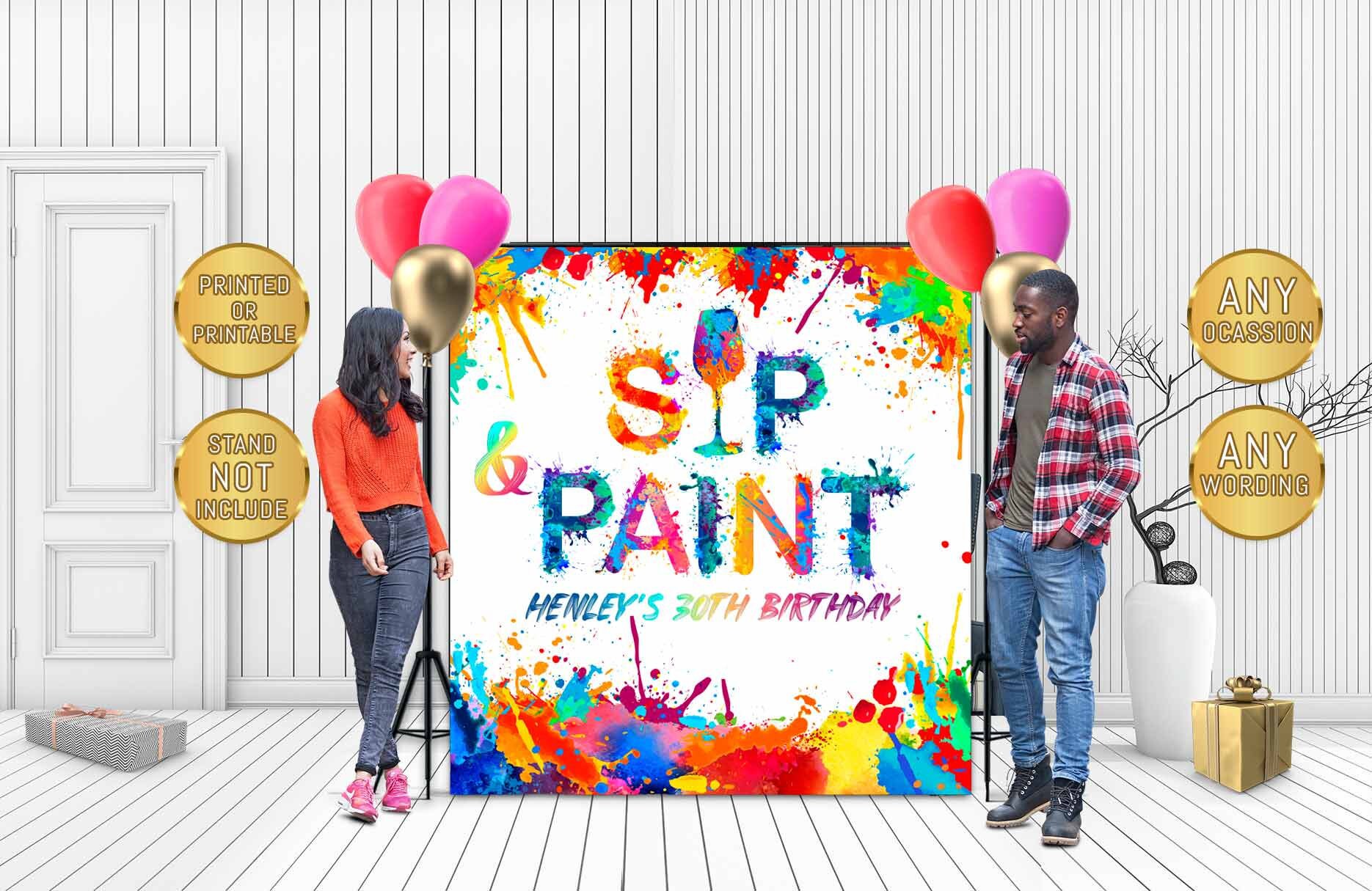 PRINTED Paint and Sip Backdrop Adult Paint Party Paint Etsy
