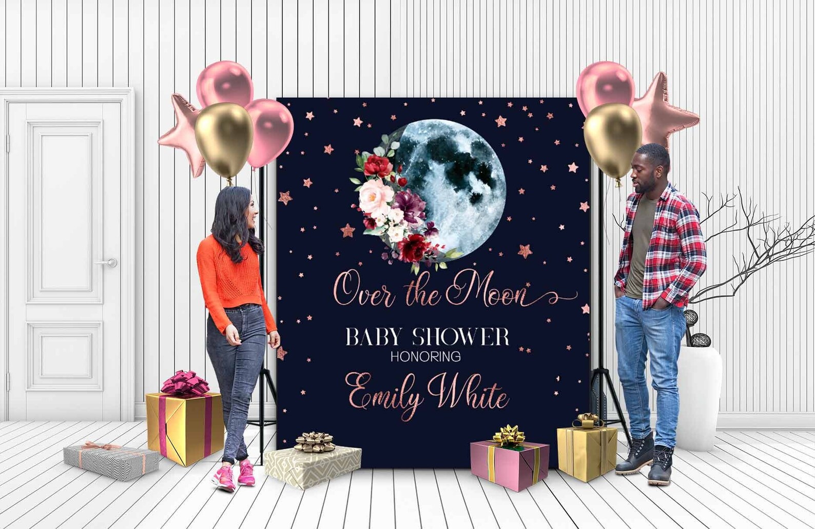 PRINTED We are Over the Moon backdrop Over the Moon baby Etsy