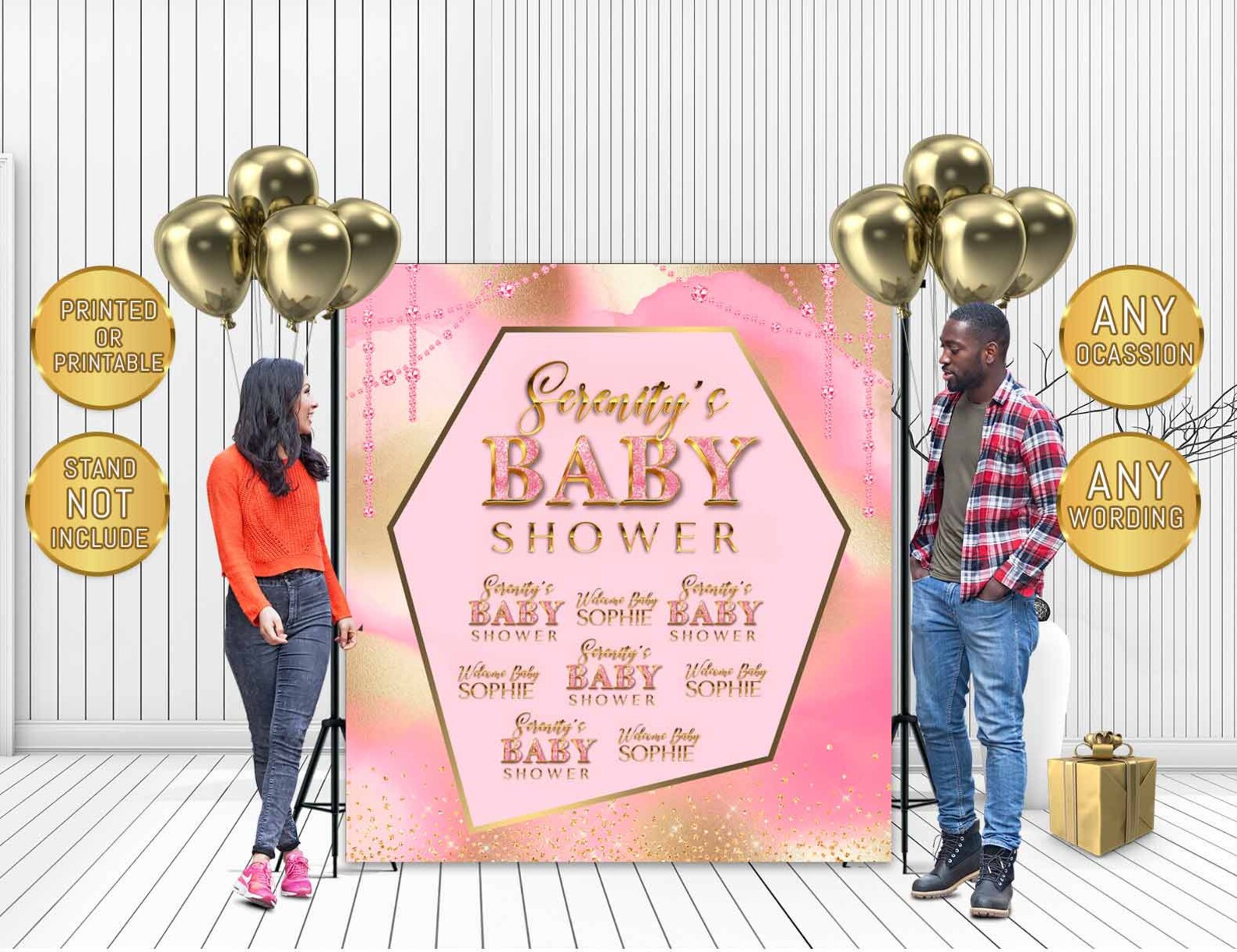 PRINTED or PRINTABLE Baby shower pink backdrop pink baby Etsy